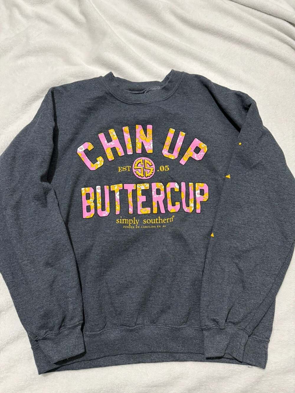Simply Southern Chin Up Buttercup Sweatshirt Gray